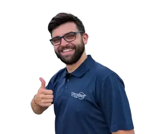 Smiling Czech Out Tours founder in branded shirt giving thumbs up — offering test tours to hotel partners and reception staff.