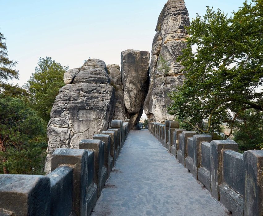 Stone bridge pathway at Bastei rock formation