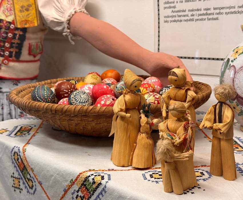 Painted Easter eggs in a folk basket - Czech Traditions