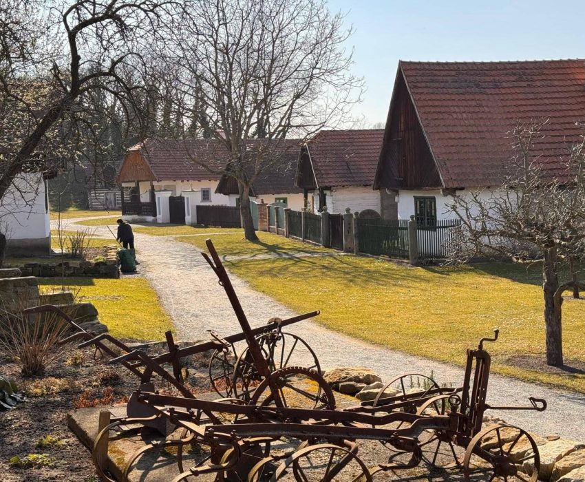Czech open-air museum houses and courtyard