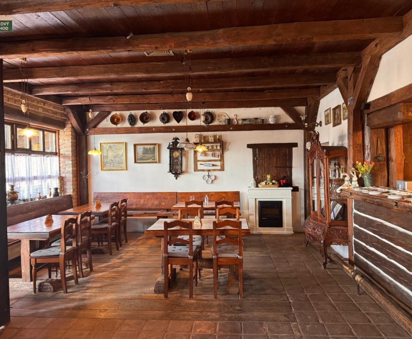 Traditional Czech pub interior at open-air museum